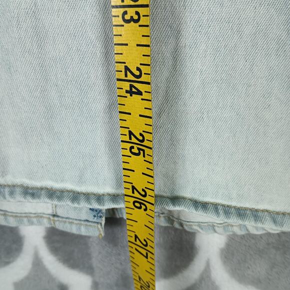 AllSaints Raine Denim Shirt Womens 0 Blue Hand Embellished Distressed Beaded - Picture 7 of 14